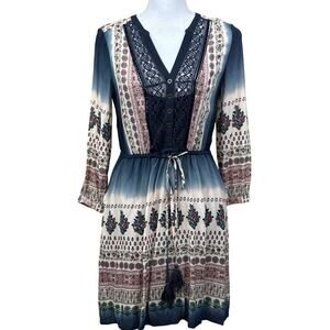 Floreat Perrie dress, blue/cream, 4, floral, 70s style, school marm, shirtdress